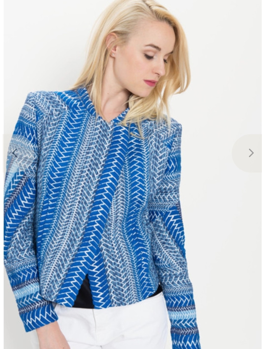 IRO Ozaka Tweed Cropped Asymmetrical Zip Blue And White Jacket Size FR 34 US 2